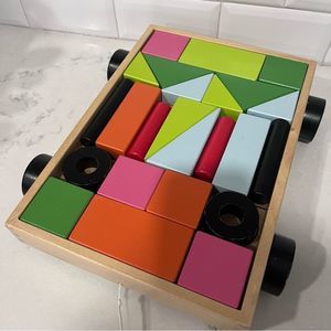 IKEA wooden pull wagon with 24 pieces